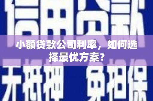 集贤小额贷款公司利率，如何选择最优方案？